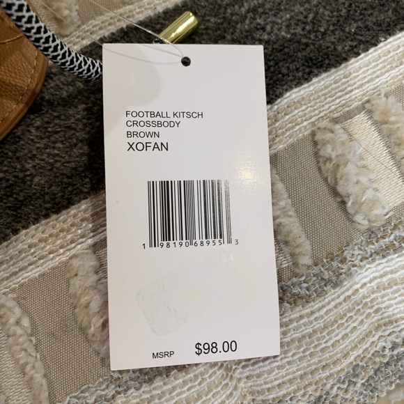 Betsey Johnson Brown Football-Shaped Crossbody Bag with Patches - Picture 2 of 3